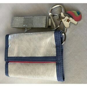 Cat & Jack Girls Sparkle Lanyard Crossbody Wallet Unicorn Fob Iridescent Silver